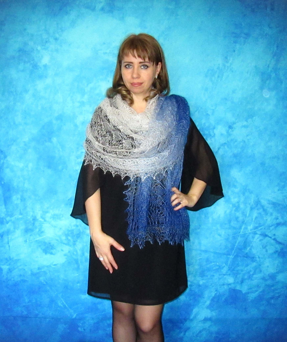 Orenburger Schal Gestrickter Ziegenflaum Schal Shawl Scarf Strick Stola Handmade