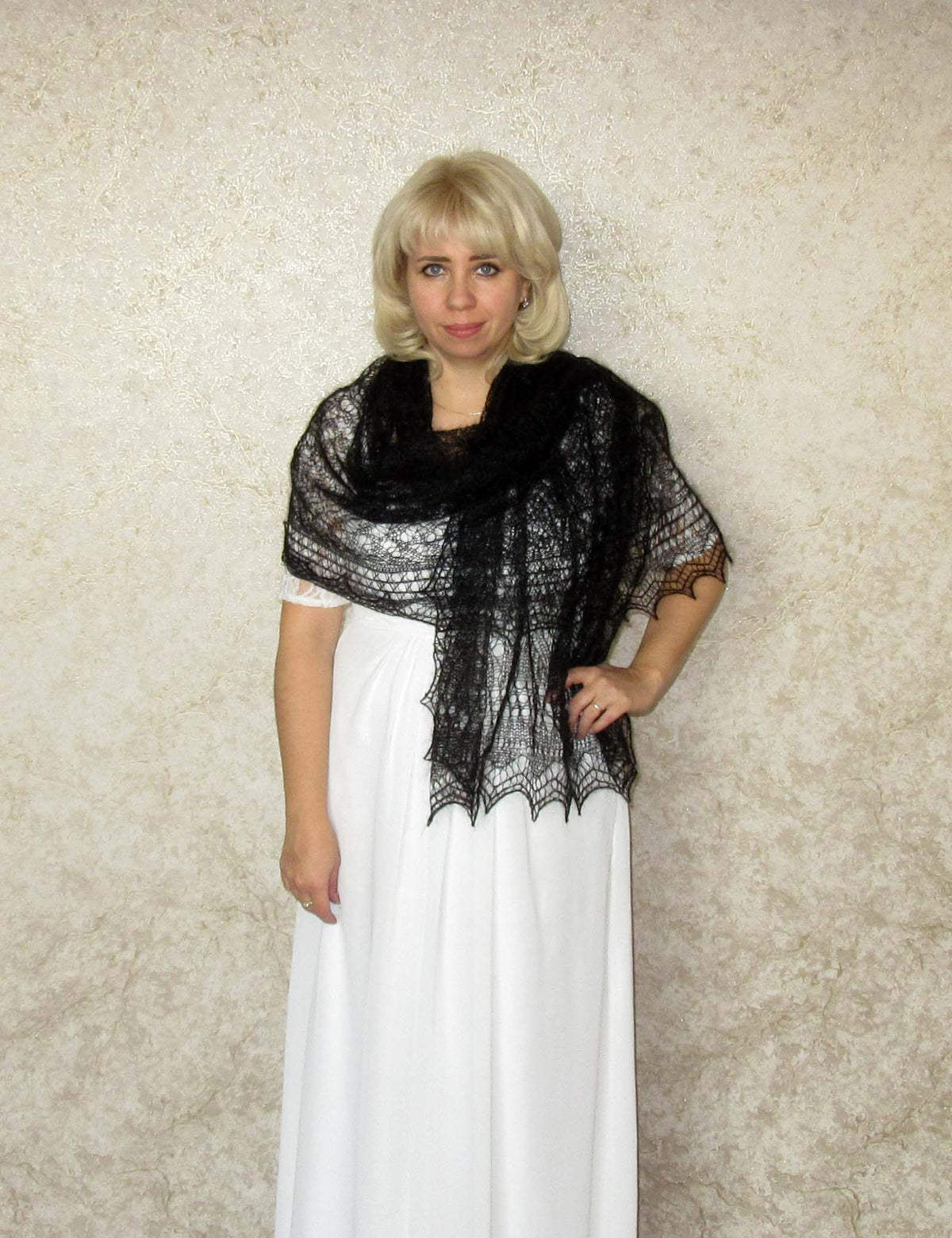 Gestrickter Ziegenflaum Schal Orenburger Schal Shawl Scarf Strick Stola Handmade