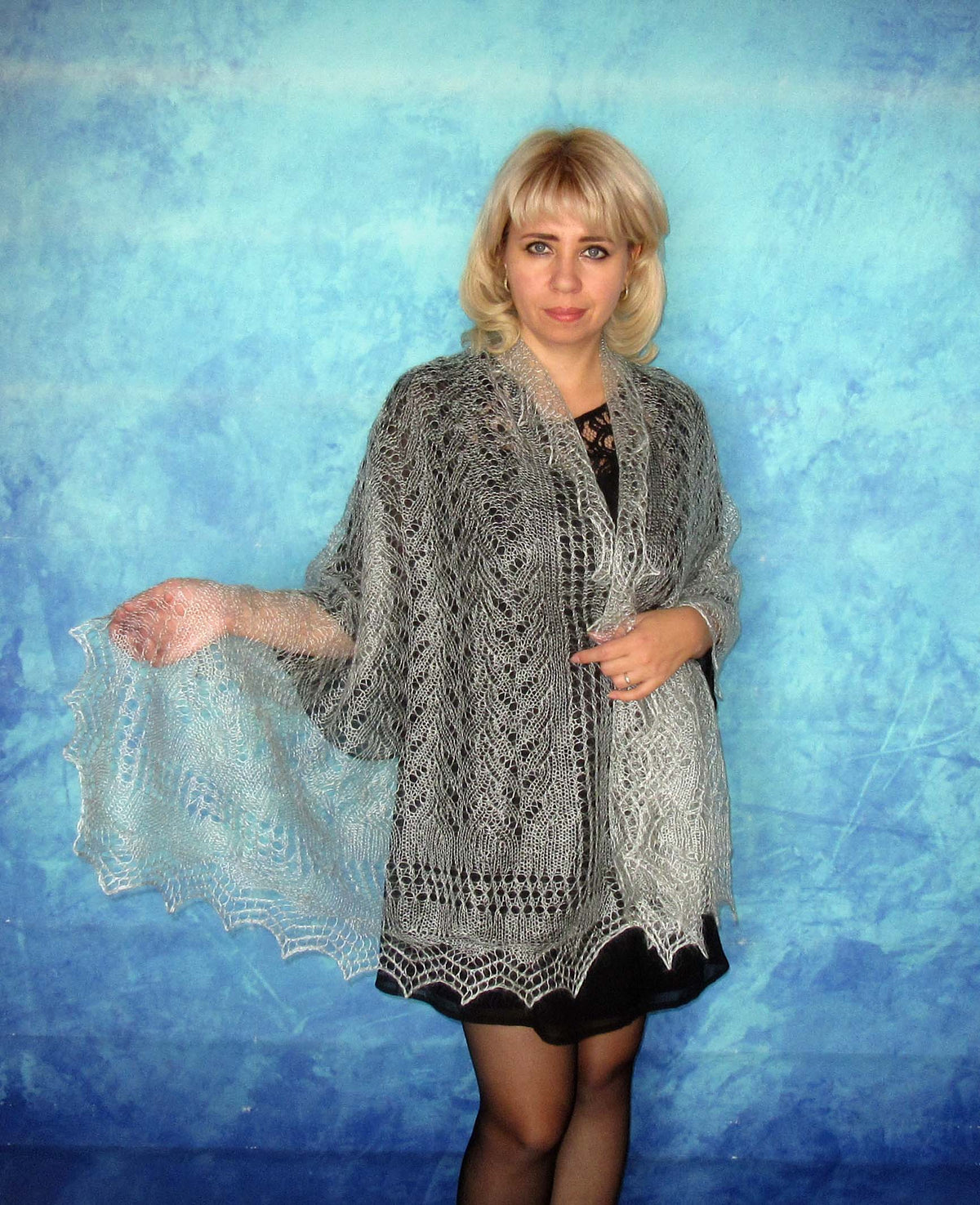 Gestrickter Ziegenflaum Schal Orenburger Schal Shawl Scarf Strick Stola Handmade