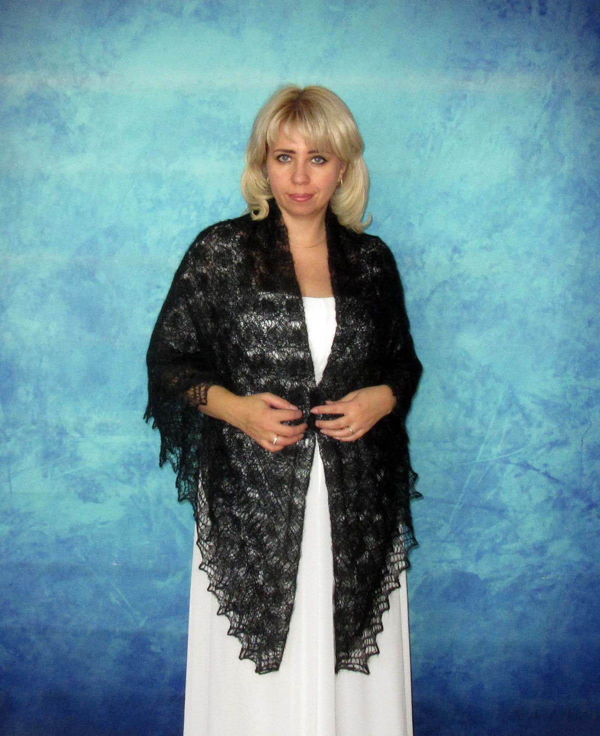 Orenburger Schal Gestrickter Ziegenflaum Schal Shawl Scarf Strick Stola Handmade