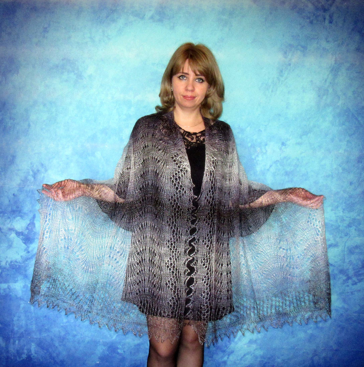 Gestrickter Ziegenflaum Schal Orenburger Schal Shawl Scarf Strick Stola Handmade