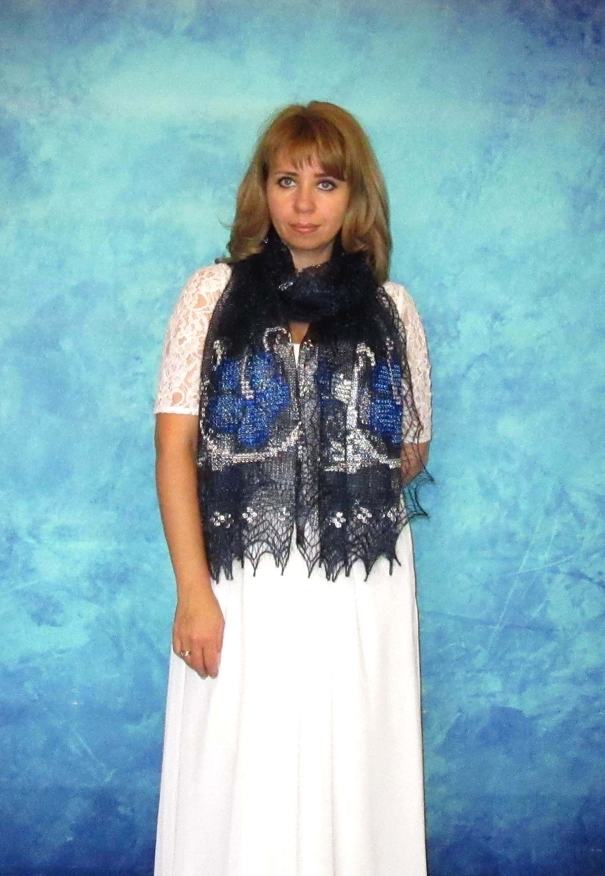 Gestrickter Ziegenflaum Schal Orenburger Schal Shawl Scarf Strick Stola Handmade