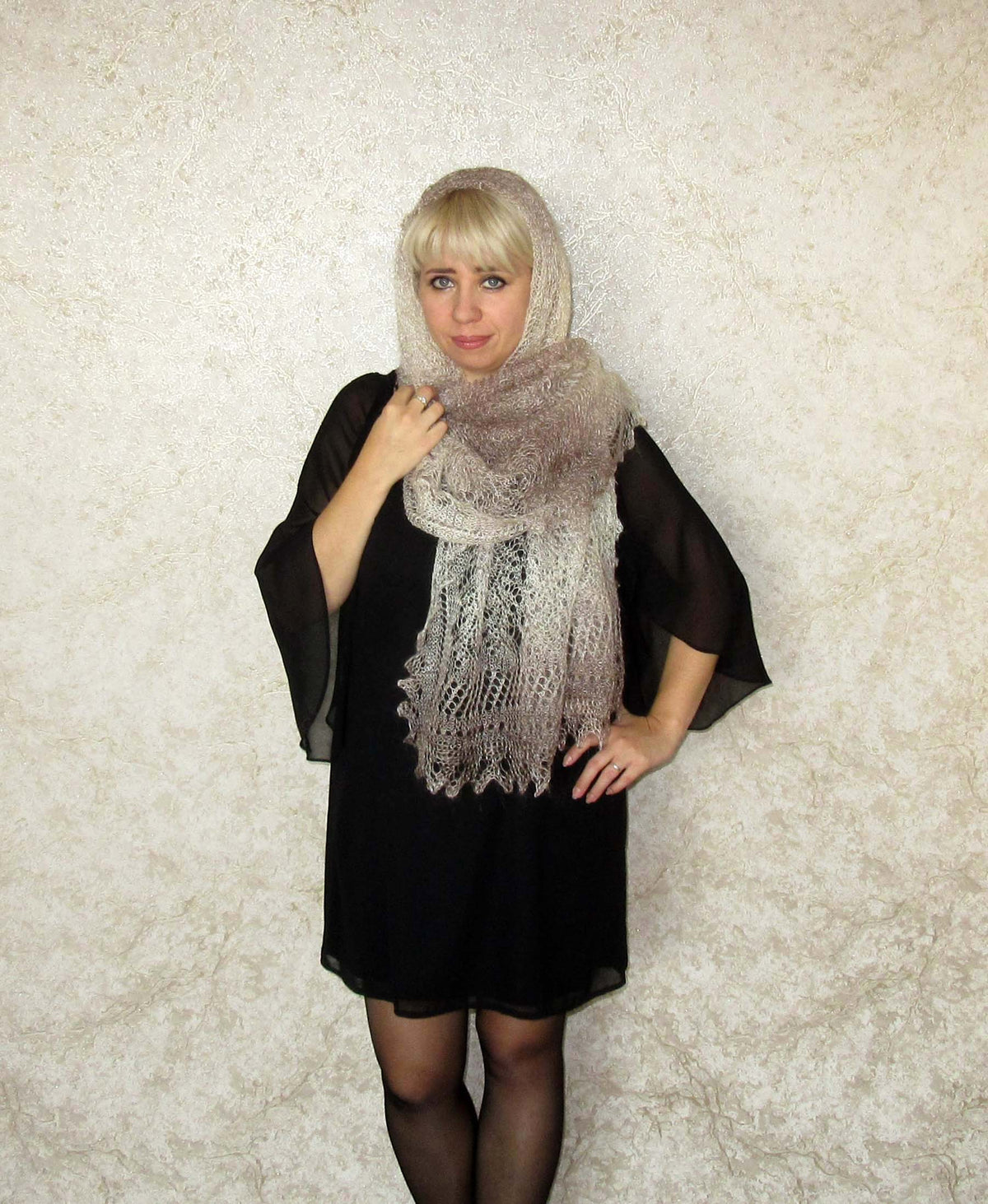 Orenburger Schal Gestrickter Ziegenflaum Schal Shawl Scarf Strick Stola Handmade