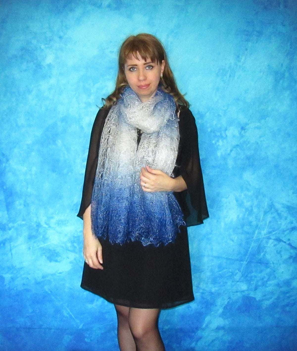 Orenburger Schal Gestrickter Ziegenflaum Schal Shawl Scarf Strick Stola Handmade