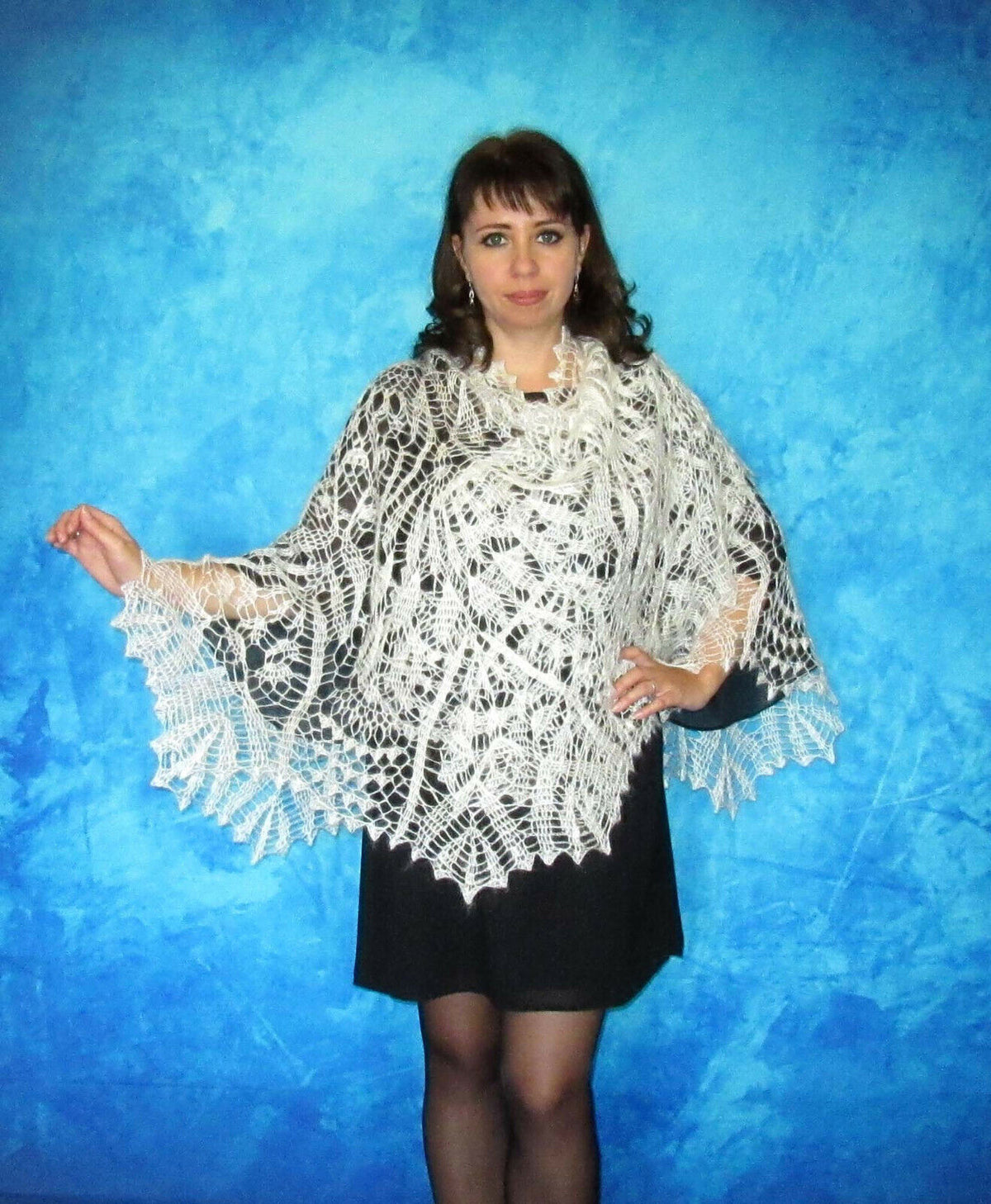 Gestrickter Ziegenflaum Schal Orenburger Schal Pelerina Strick Stola Handmade - Weiß