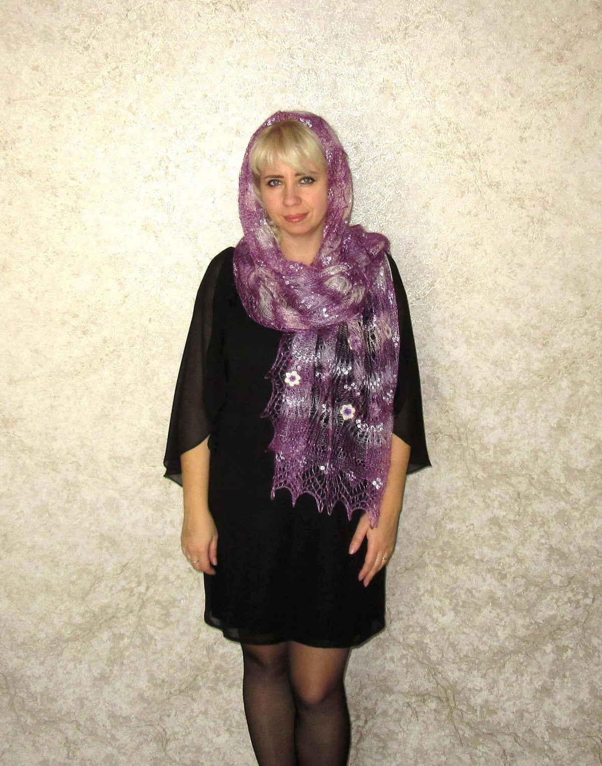Gestrickter Ziegenflaum Schal Orenburger Schal Shawl Scarf mit Stikerei Handmade
