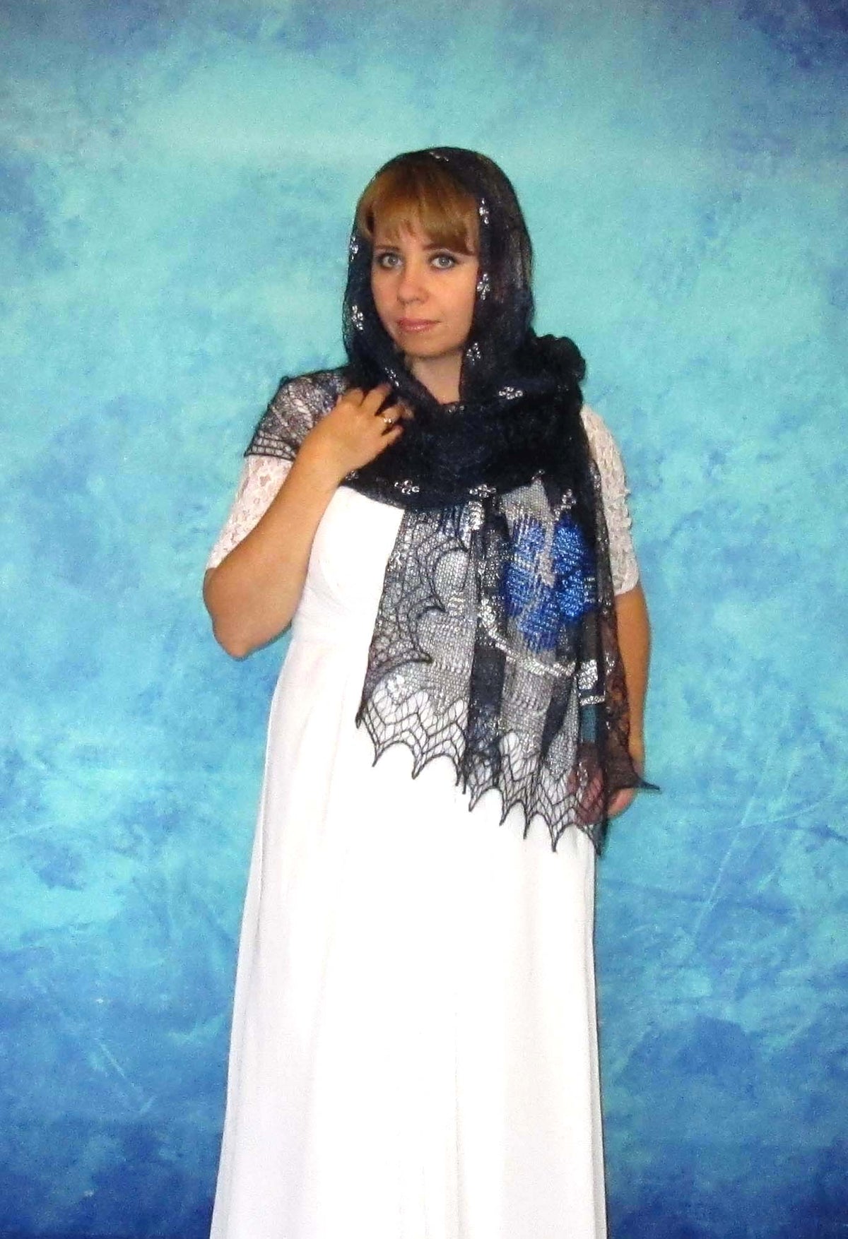 Gestrickter Ziegenflaum Schal Orenburger Schal Shawl Scarf Strick Stola Handmade