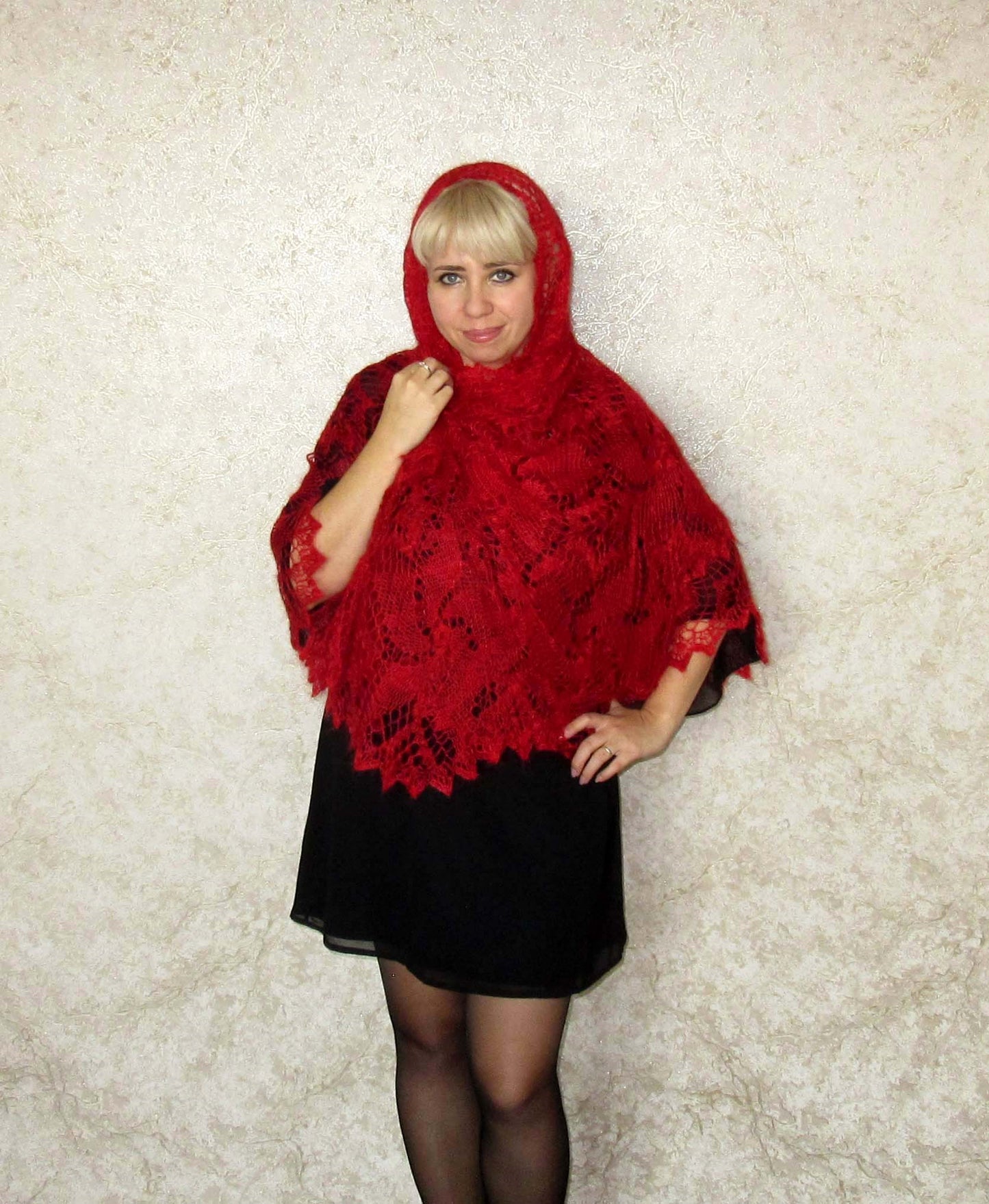 Gestrickter Ziegenflaum Schal Orenburger Schal Pelerina Strick Stola Handmade