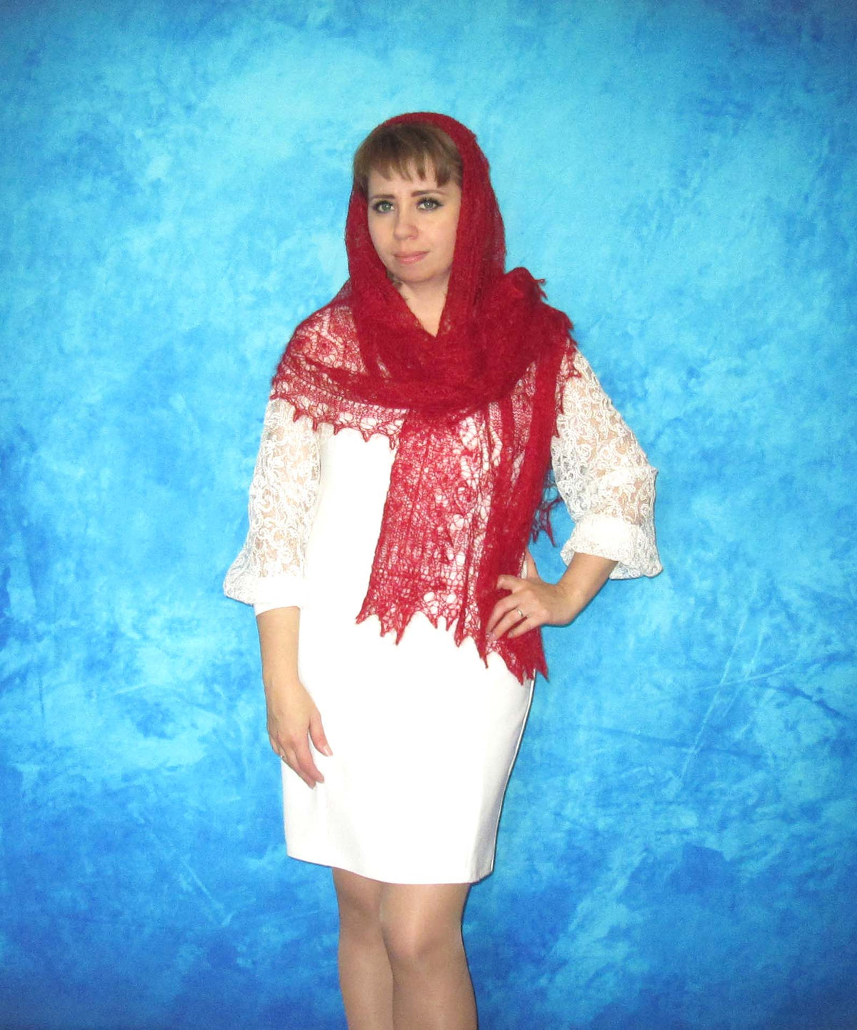 Gestrickter Ziegenflaum Schal Orenburger Schal Shawl Scarf mit Stikerei Handmade