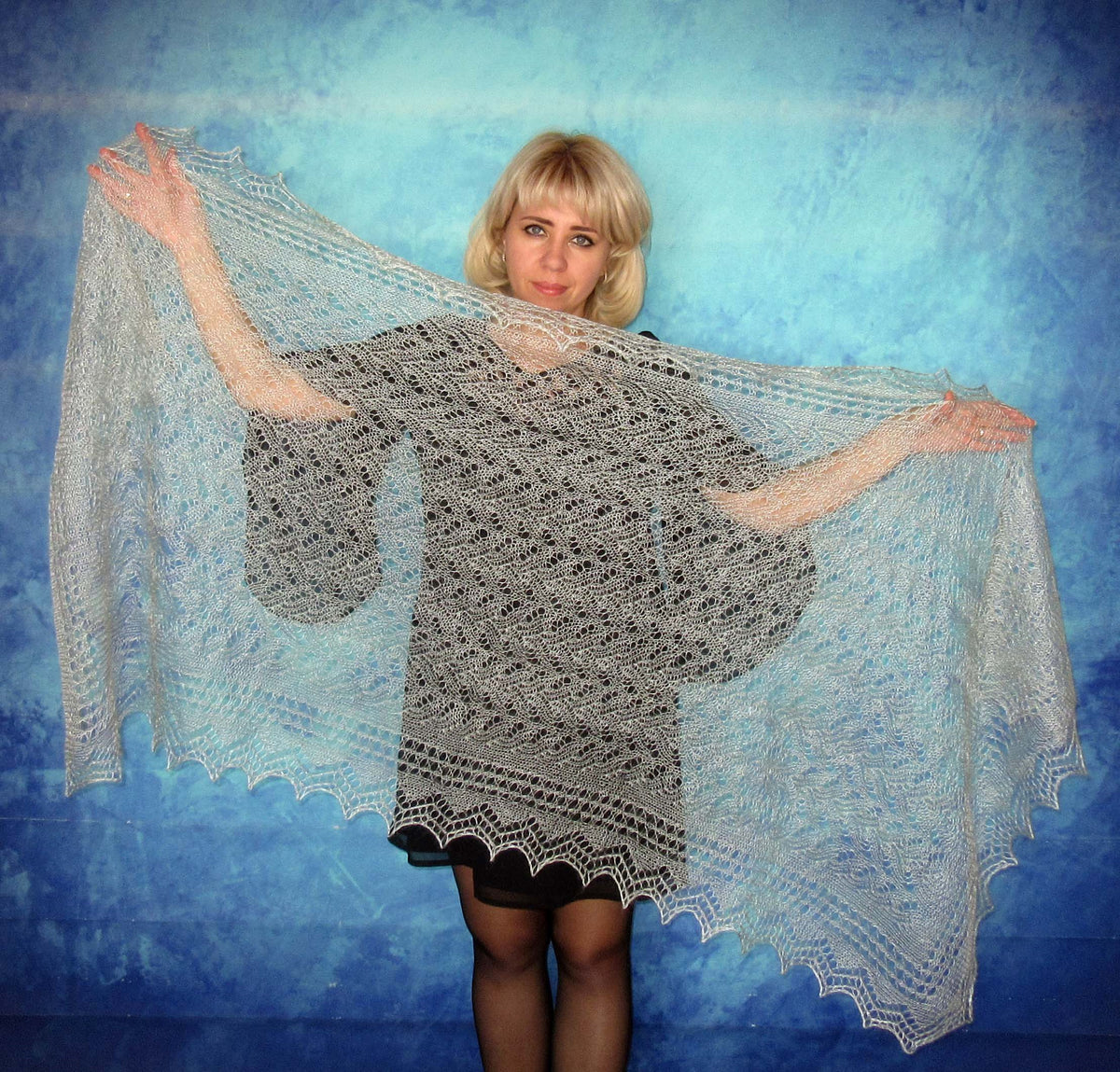 Gestrickter Ziegenflaum Schal Orenburger Schal Shawl Scarf Strick Stola Handmade