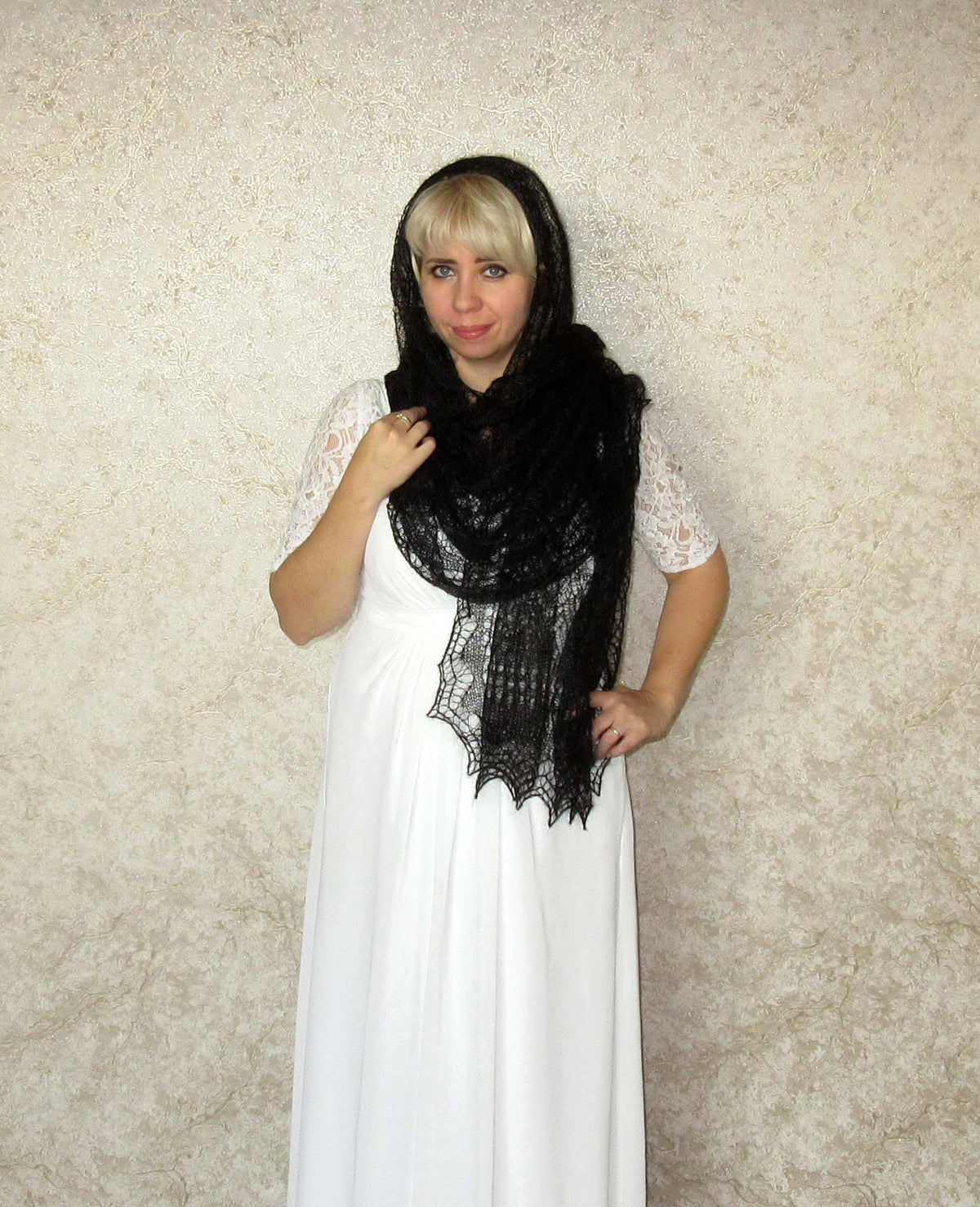 Gestrickter Ziegenflaum Schal Orenburger Schal Shawl Scarf Strick Stola Handmade
