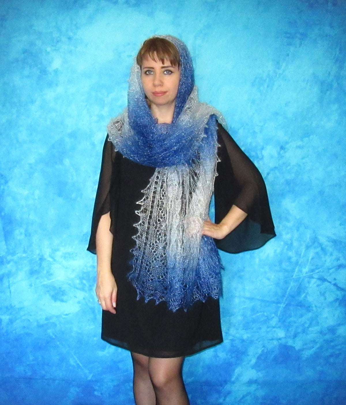 Orenburger Schal Gestrickter Ziegenflaum Schal Shawl Scarf Strick Stola Handmade