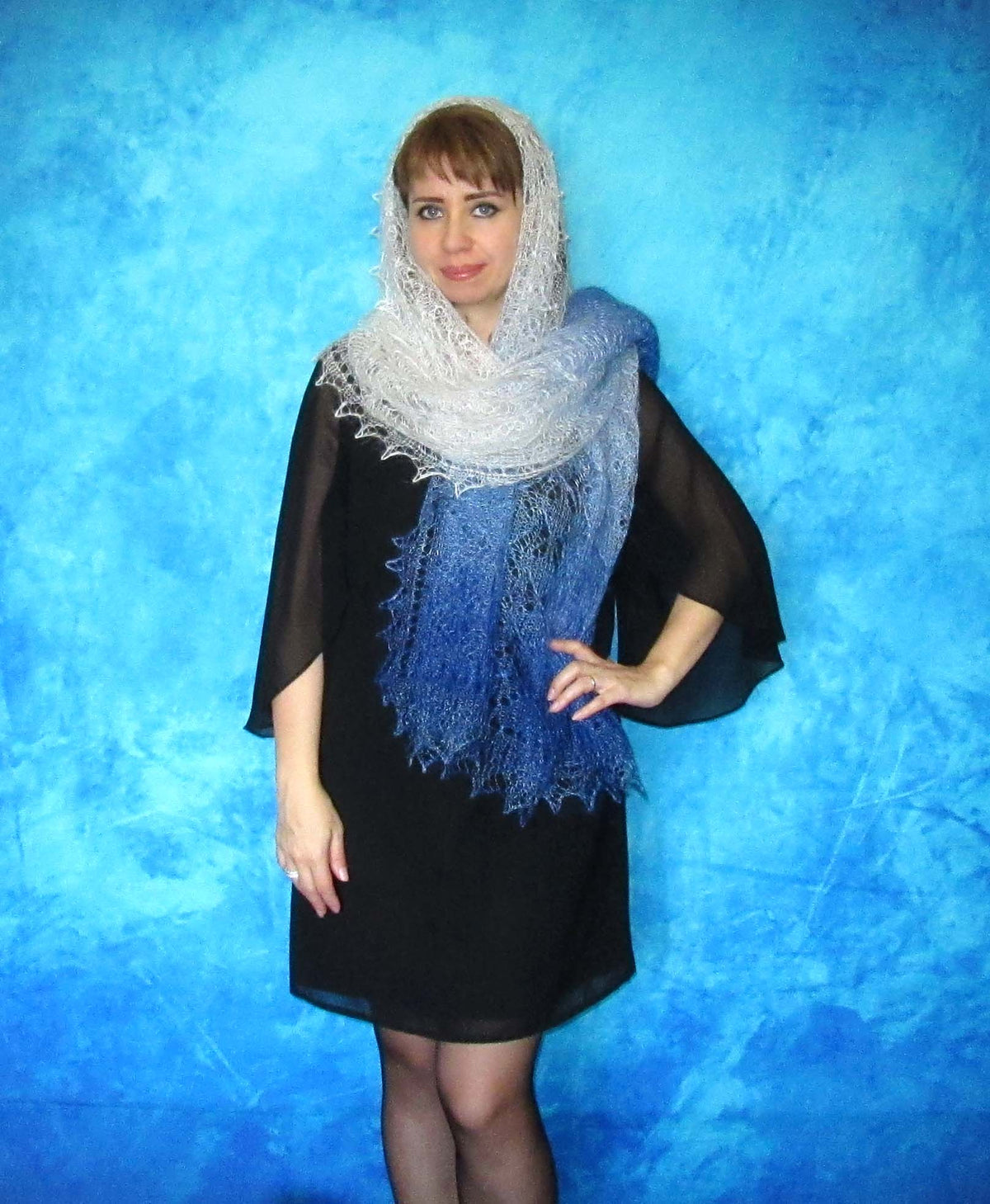 Orenburger Schal Gestrickter Ziegenflaum Schal Shawl Scarf Strick Stola Handmade