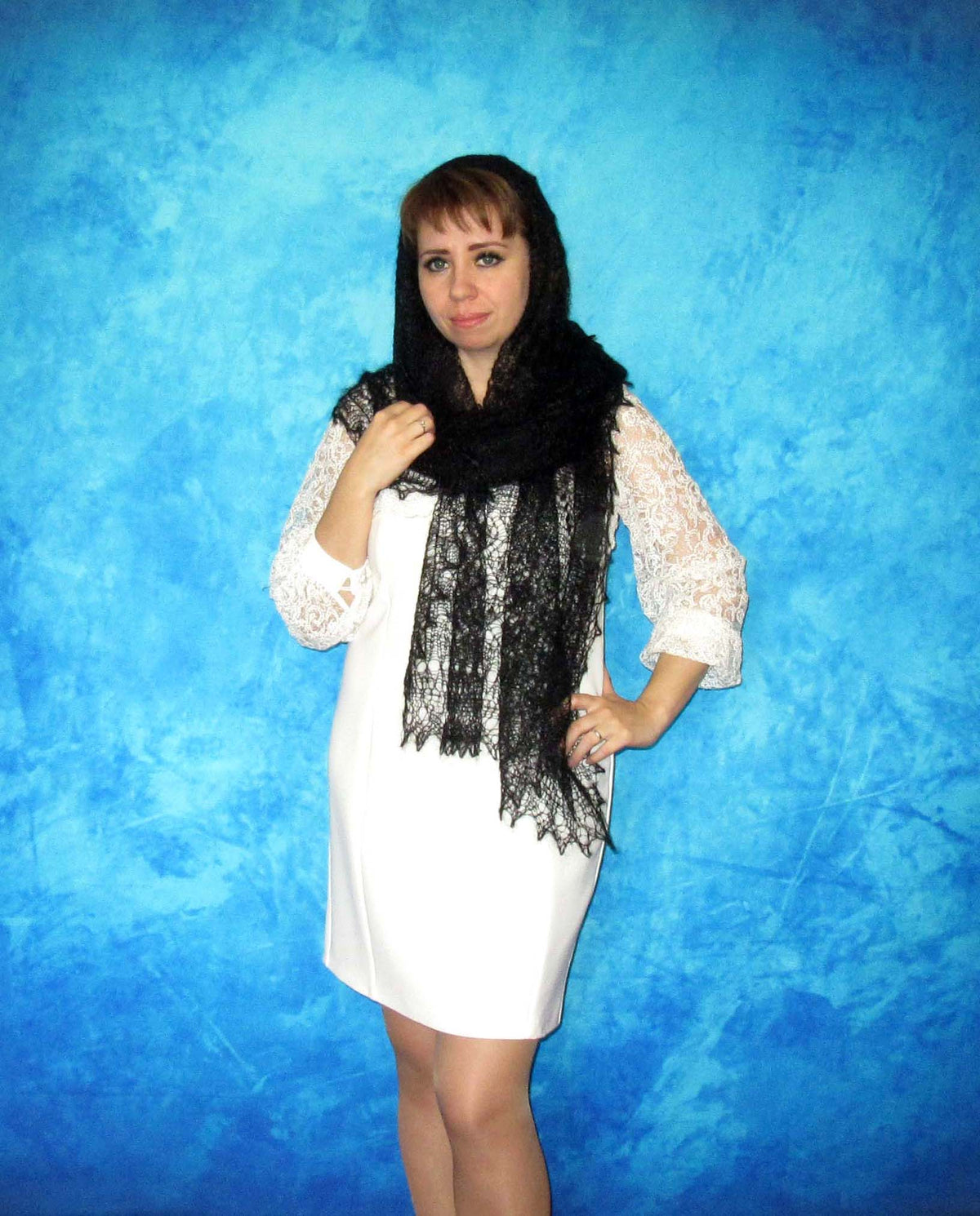 Gestrickter Ziegenflaum Schal Orenburger Schal Shawl Scarf mit Stikerei Handmade