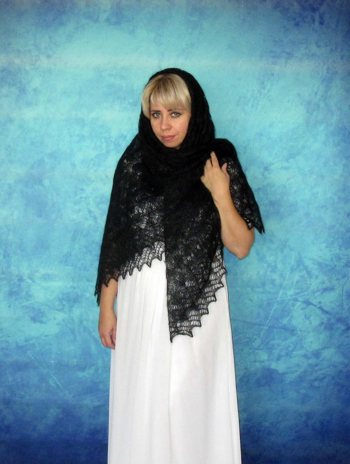 Orenburger Schal Gestrickter Ziegenflaum Schal Shawl Scarf Strick Stola Handmade
