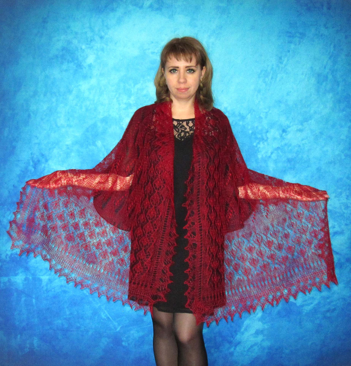 Gestrickter Ziegenflaum Schal Orenburger Schal Shawl Scarf mit Stikerei Handmade