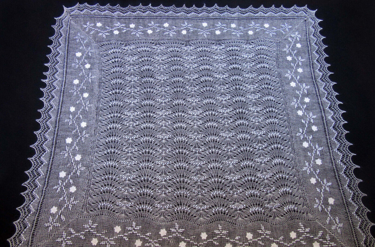 Orenburger Schal Gestrickter Ziegenflaum Schal Pelerina Strick Stola Handmade - Weiß