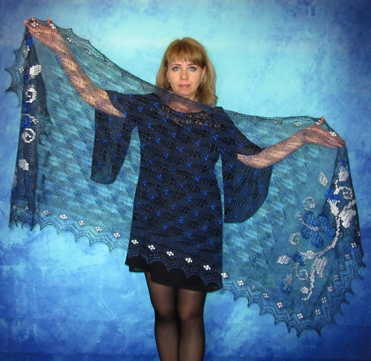 Gestrickter Ziegenflaum Schal Orenburger Schal Shawl Scarf Strick Stola Handmade