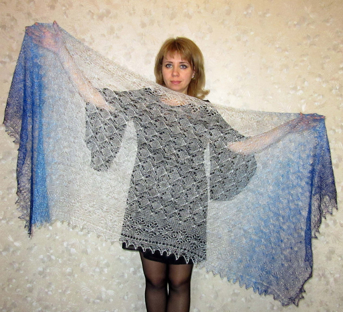 Gestrickter Ziegenflaum Schal Orenburger Schal Shawl Scarf Strick Stola Handmade