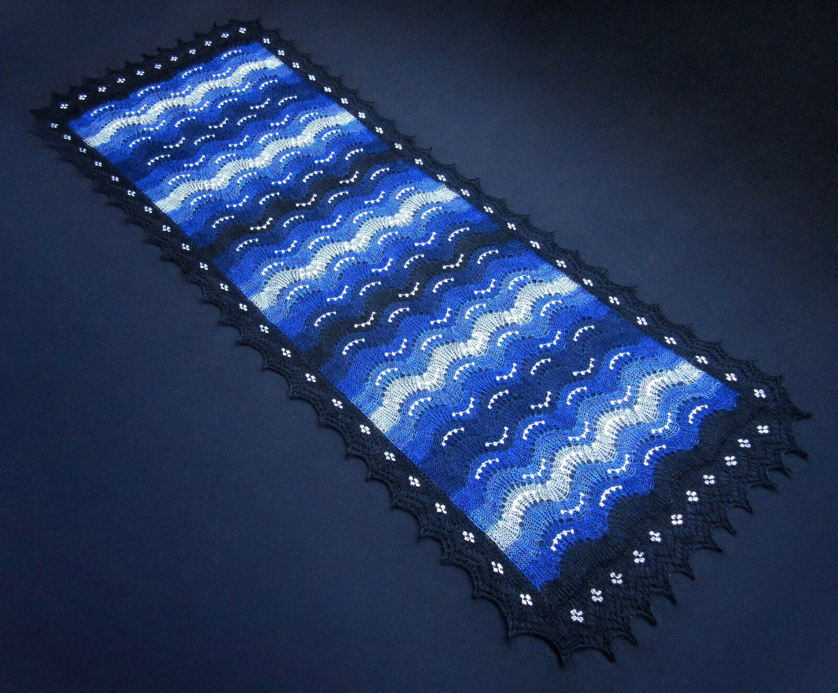 Gestrickter Ziegenflaum Schal Orenburger Schal Shawl Scarf mit Stikerei Handmade - Blau