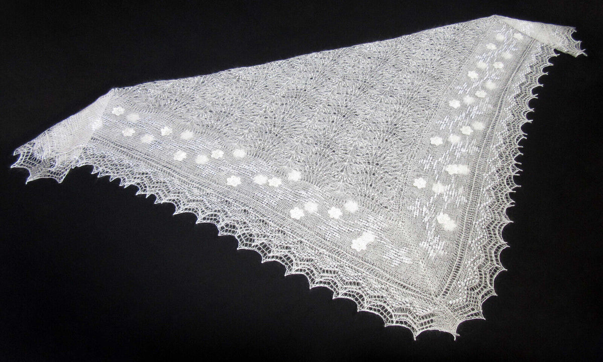 Orenburger Schal Gestrickter Ziegenflaum Schal Pelerina Strick Stola Handmade - Weiß