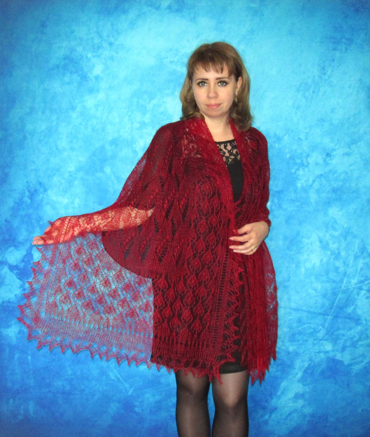 Gestrickter Ziegenflaum Schal Orenburger Schal Shawl Scarf mit Stikerei Handmade