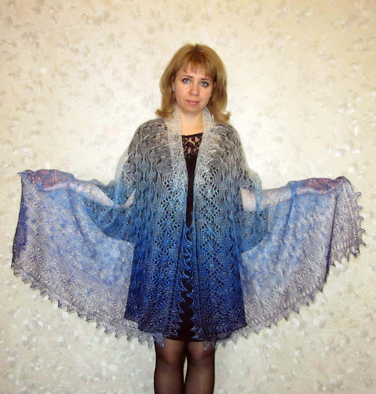 Gestrickter Ziegenflaum Schal Orenburger Schal Shawl Scarf Strick Stola Handmade