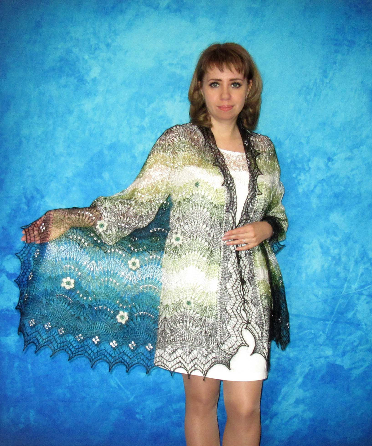 Gestrickter Ziegenflaum Schal Orenburger Schal Shawl Scarf Strick Stola Handmade
