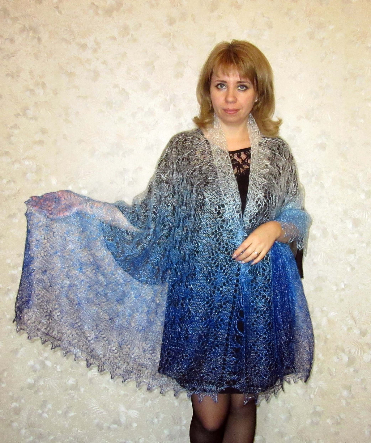 Gestrickter Ziegenflaum Schal Orenburger Schal Shawl Scarf Strick Stola Handmade