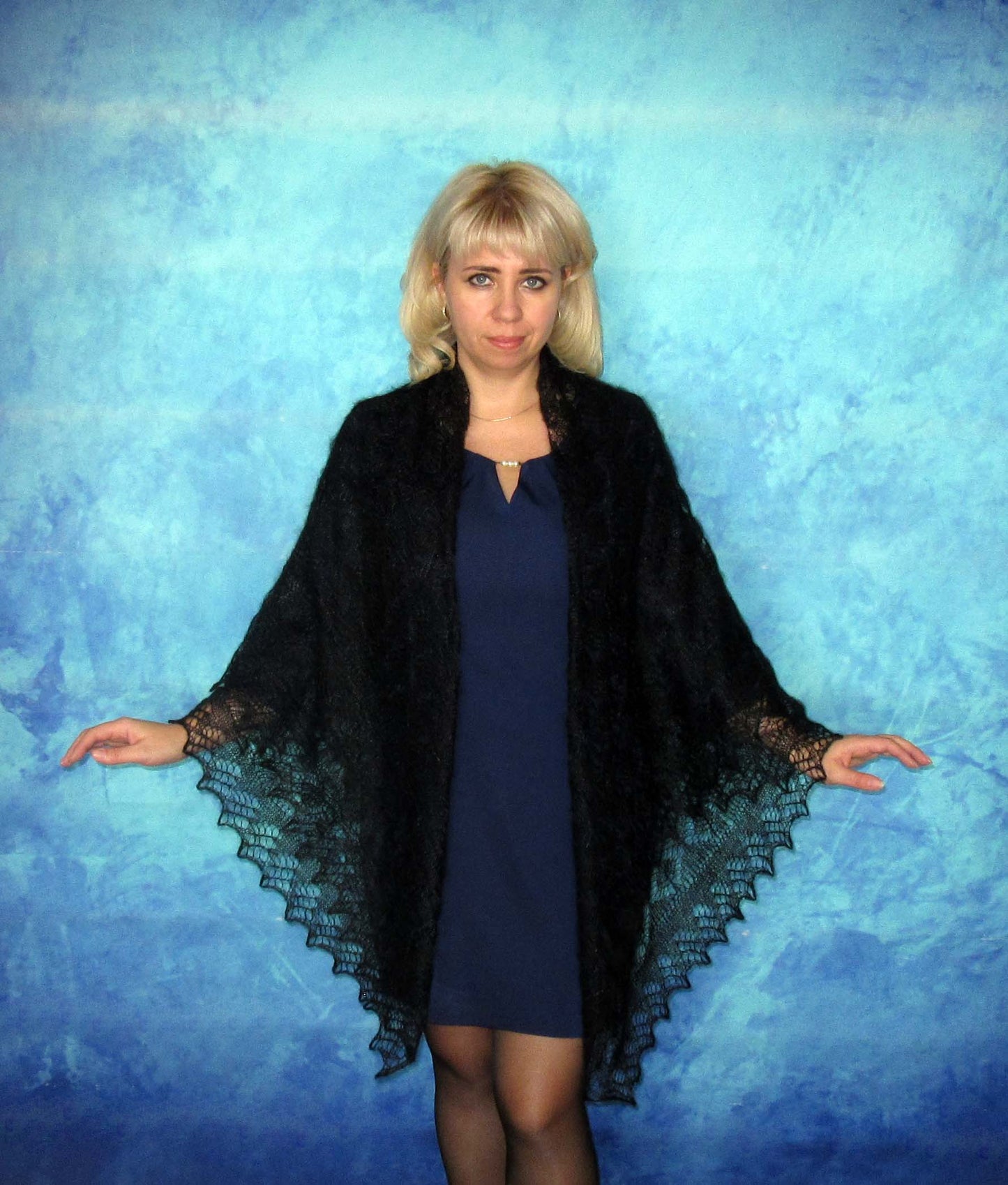 Orenburger Schal Gestrickter Ziegenflaum Schal Shawl Scarf Strick Stola Handmade